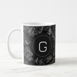 Modern monogrammad Black Faux Glitter Mönster Kaffemugg