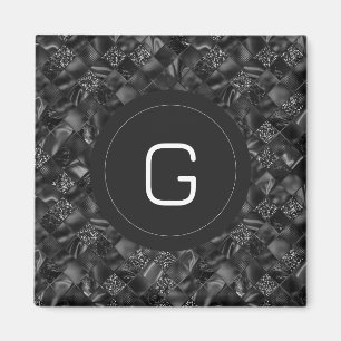 Modern monogrammad Black Faux Glitter Mönster Magnet