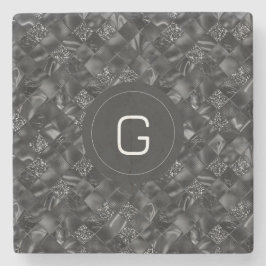 Modern monogrammad Black Faux Glitter Mönster Stenunderlägg