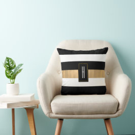 Modern monogrammad Black Stripe Kudde
