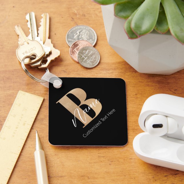 Modern monogrammad initial B & Namn Personlig Nyckelring (Skrivbord)