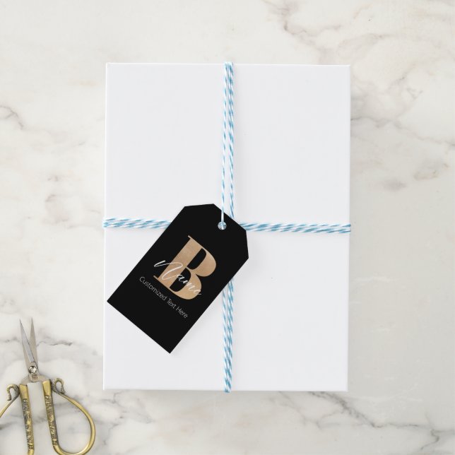 Modern monogrammad initial B & Namn Personlig Presentetikett (With Twine)