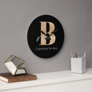 Modern monogrammad initial B & Namn Personlig Stor Klocka