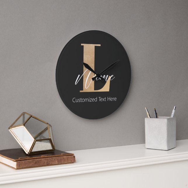 Modern monogrammad initial L & Namn Personlig Stor Klocka (Kontor)