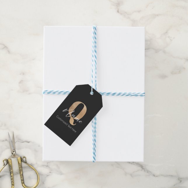 Modern monogrammad initial Q & Namn Personlig Presentetikett (Med Snöre)