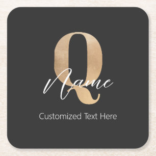 Modern monogrammad initial Q & Namn Personlig Underlägg Papper Kvadrat