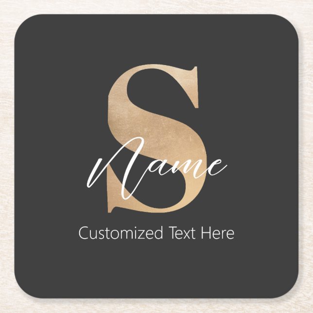 Modern monogrammad initial S & Namn Personlig Underlägg Papper Kvadrat (Framsidan)