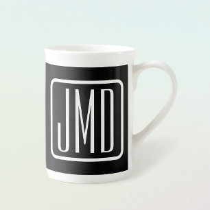 Modern monogrammad Initialer   Svartvitt Benporslin Mugg