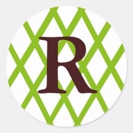 Modern monogrammad lattice i Lime Green Runt Klistermärke