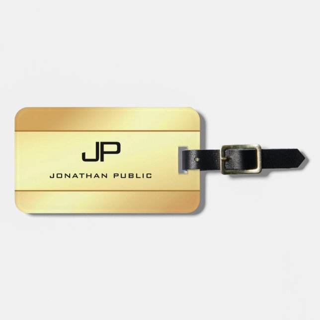Modern monogrammad Namn Guld ser glamorös ut Bagagebricka (Horisontell Framsida)