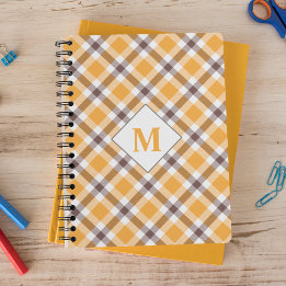 Modern monogrammad Orange Play Tartan Mönster Anteckningsbok
