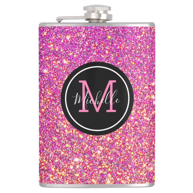 Modern monogrammad Personlig Shock rosa Glitter Fickplunta (Framsidan)