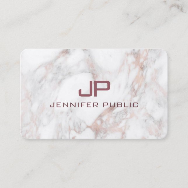 Modern monogrammad Ro Guld White Marble Visitkort (Framsida)