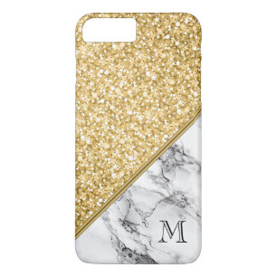 Modern monogrammad Svartvit marmor Guld Glitter