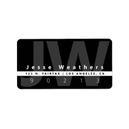 Modern monogrammad | Svartvit och Grått Adress Adressetikett