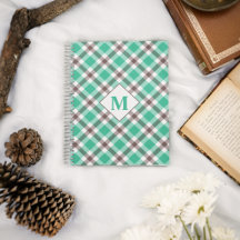 Modern monogrammad Teal Grönt Play Tartan Mönster
