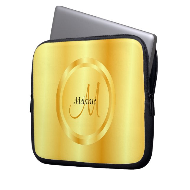 Modern monogrammall för Trendiget Faux Guld Elegan Laptop Fodral (Framsidan Vänster)