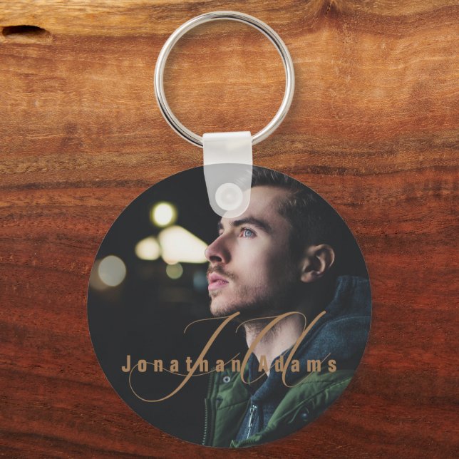 Modern Monogrammed Fullt Photo Nyckelring (Framsida)