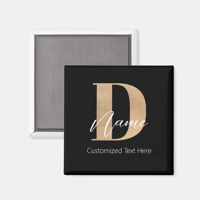 Modern Monogrammed Initial D & Namn Personal Magnet (Front/Back)