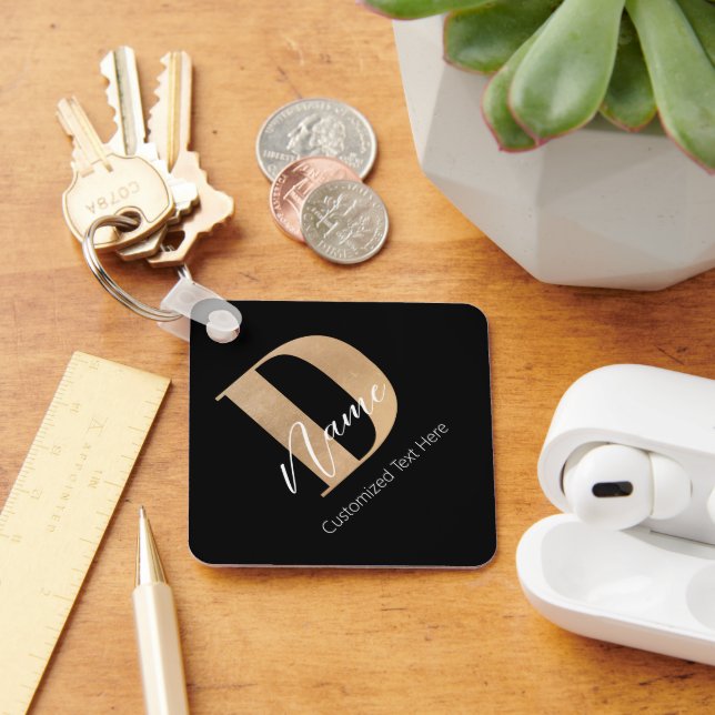 Modern Monogrammed Initial D & Namn Personlig Nyckelring (Skrivbord)