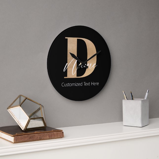 Modern Monogrammed Initial D & Namn Personlig Stor Klocka (Kontor)