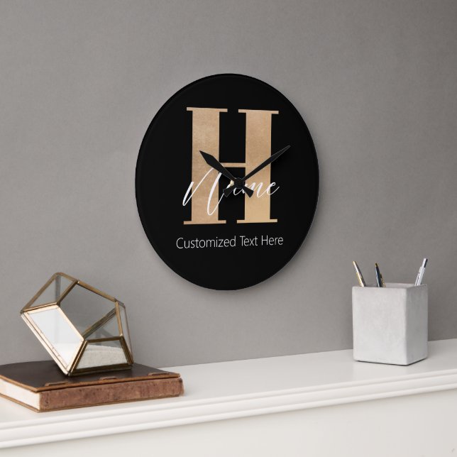 Modern monogrammed initial H & Namn-Personlig Stor Klocka (Kontor)