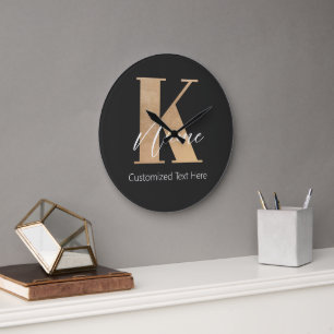 Modern monogrammed initial K & Namn-Personlig Stor Klocka