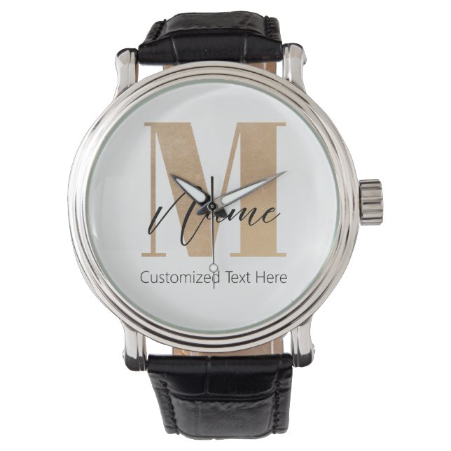 Modern monogrammed initial M & Namn-Personlig Armbandsur (Framsida)