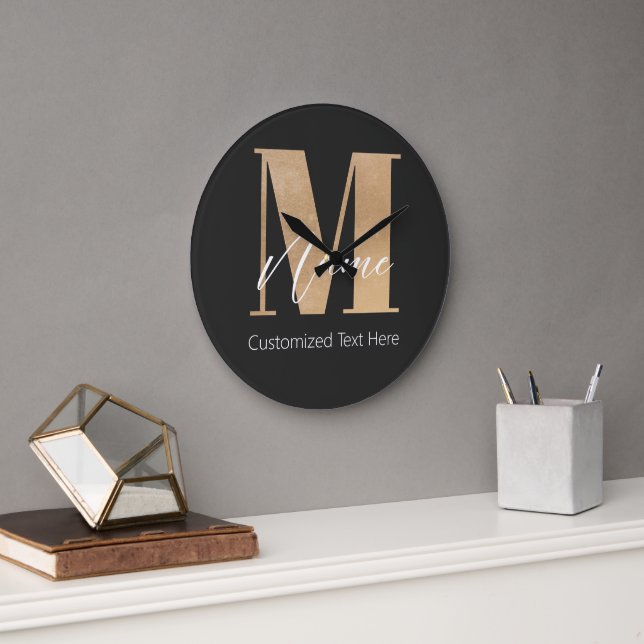 Modern monogrammed initial M & Namn-Personlig Stor Klocka (Kontor)