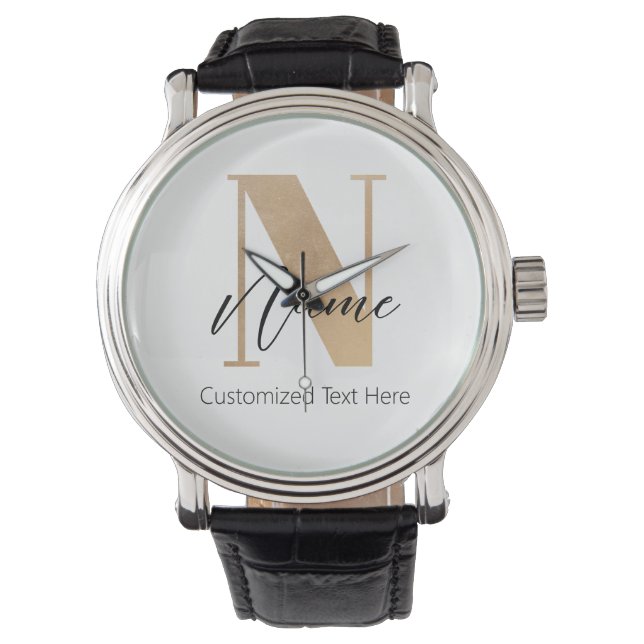 Modern monogrammed initial N & Namn-Personlig Armbandsur (Framsida)
