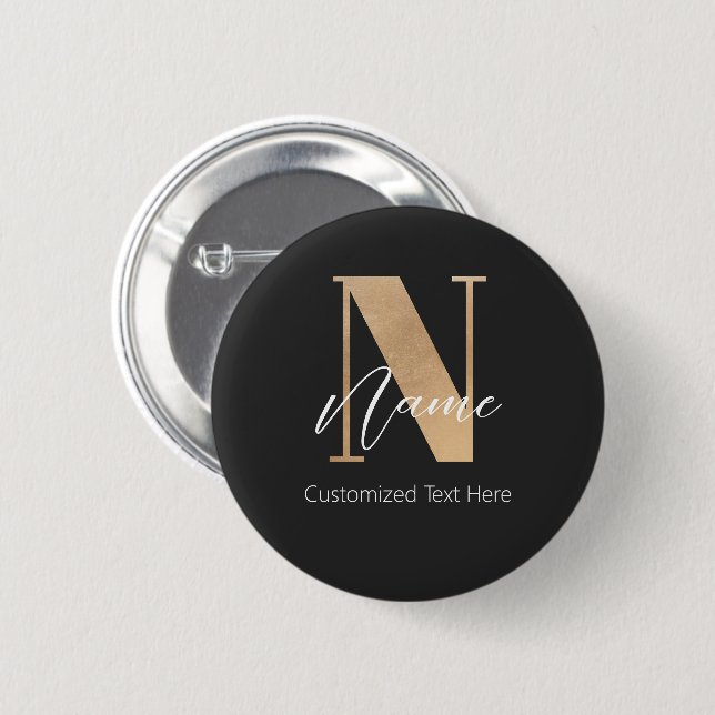 Modern monogrammed initial N & Namn-Personlig Knapp (Framsida & baksida)