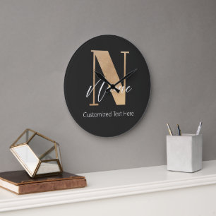 Modern monogrammed initial N & Namn-Personlig Stor Klocka