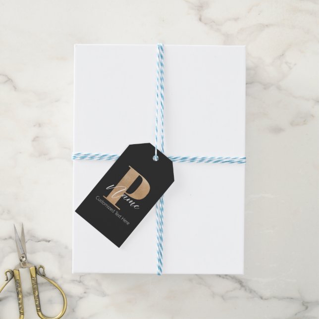 Modern monogrammed initial P & Namn-Personlig Presentetikett (Med Snöre)