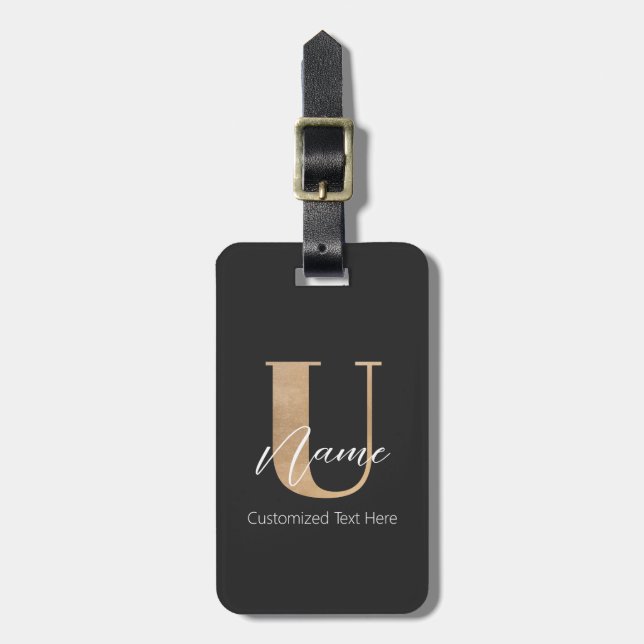 Modern monogrammed initial U & Namn-Personlig Bagagebricka (Vertikal Framsida)