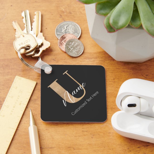Modern monogrammed initial U & Namn-Personlig Nyckelring (Skrivbord)