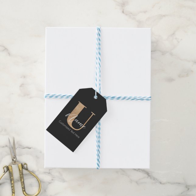Modern monogrammed initial U & Namn-Personlig Presentetikett (Med Snöre)