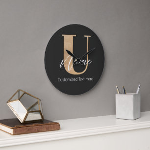 Modern monogrammed initial U & Namn-Personlig Stor Klocka