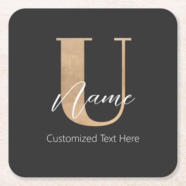 Modern monogrammed initial U & Namn-Personlig Underlägg Papper Kvadrat (Framsidan)