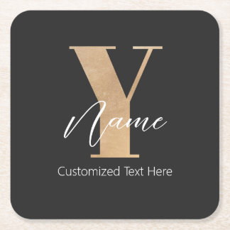 Modern Monogrammed Initial Y & Name Personalized Underlägg Papper Kvadrat