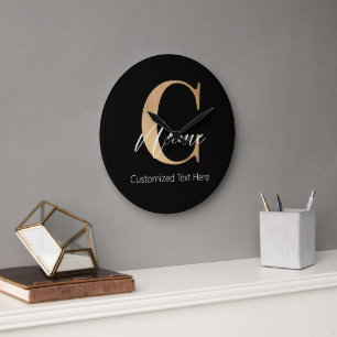 Modern monogrammed inledande C & Namn-Personlig Stor Klocka