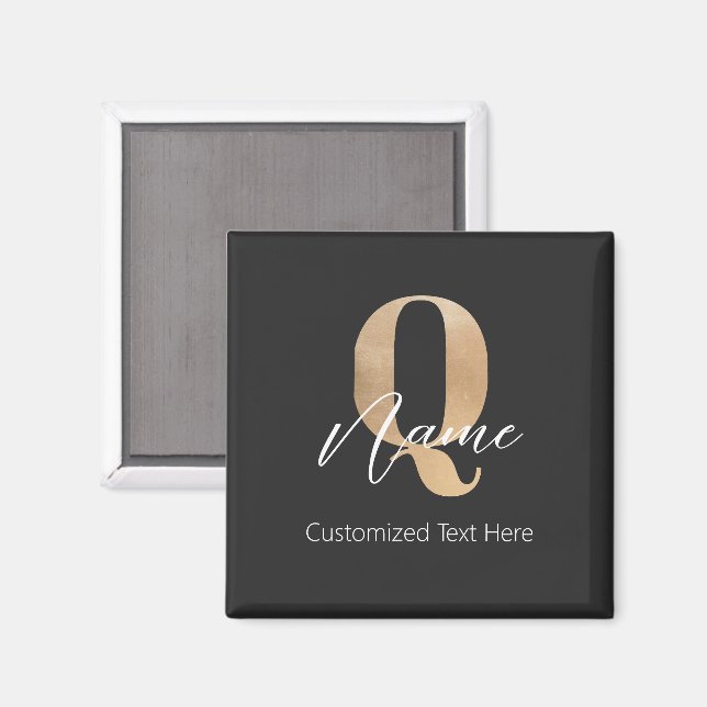 Modern monogrammed inledande Q & Namn Personal Magnet (Front/Back)