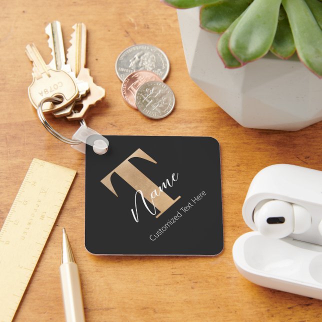 Modern monogrammed inledande T & Namn-Personlig Nyckelring (Skrivbord)