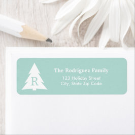 Modern monogrammed Julgran på Mint Grönt Returadress Etikett