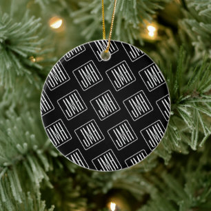 Modern Monogrammed Mönster Svartvitt Julgransprydnad Keramik