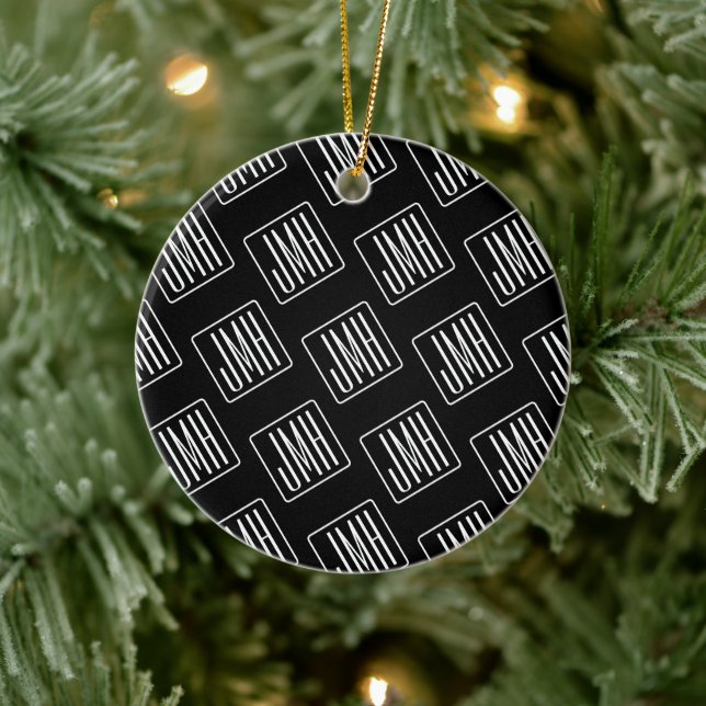 Modern Monogrammed Mönster | Svartvitt Julgransprydnad Keramik (Träd)