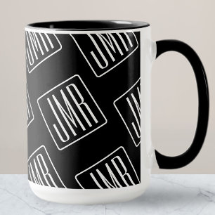 Modern Monogrammed Mönster Svartvitt Mugg