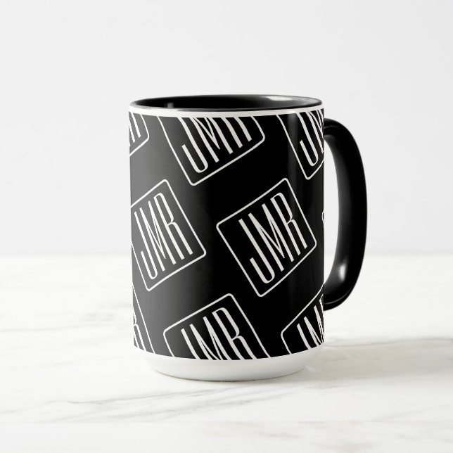 Modern Monogrammed Mönster | Svartvitt Mugg (Framsida höger)