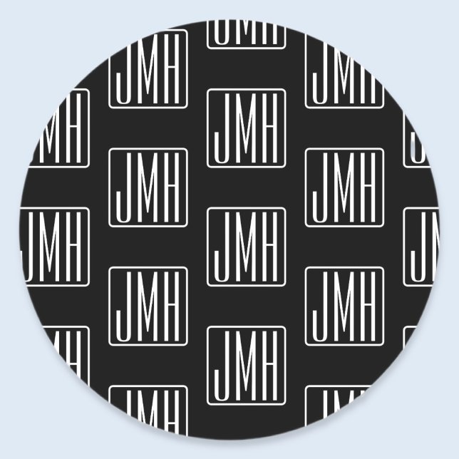 Modern Monogrammed Mönster | Svartvitt Runt Klistermärke (Skapare uppladdad)
