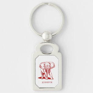 Modern monogrammed Mörk Red Elephant Rektangulärt Silverfärgad Nyckelring