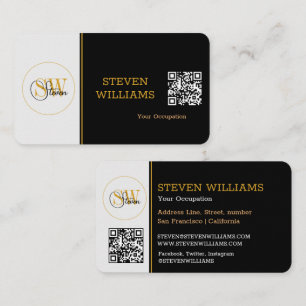 Modern Monogrammed Namn, Namnteckning/QR-kod Visitkort